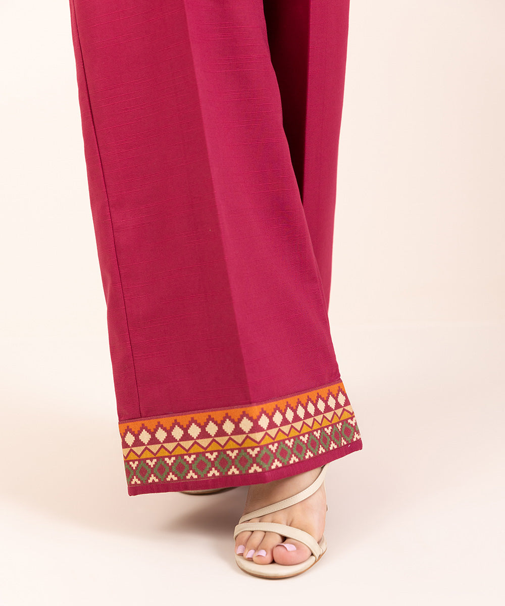 Women's Khaddar Printed Red Unstitched Trousers Fabric