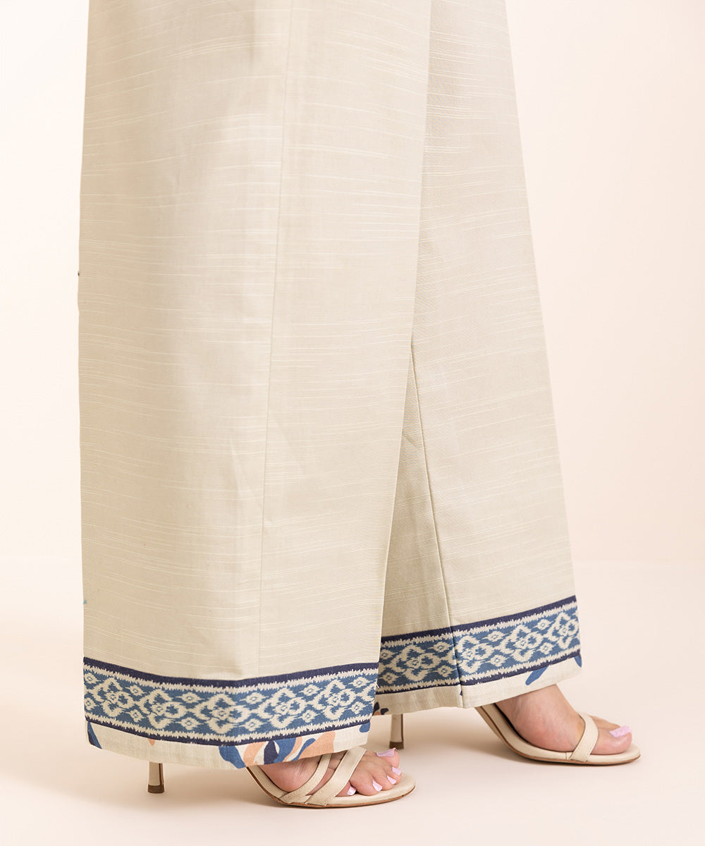 Women's Khaddar Printed Off White Unstitched Trousers Fabric