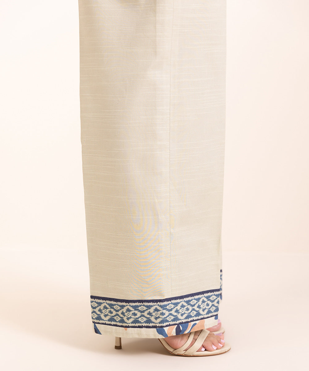 Women's Khaddar Printed Off White Unstitched Trousers Fabric