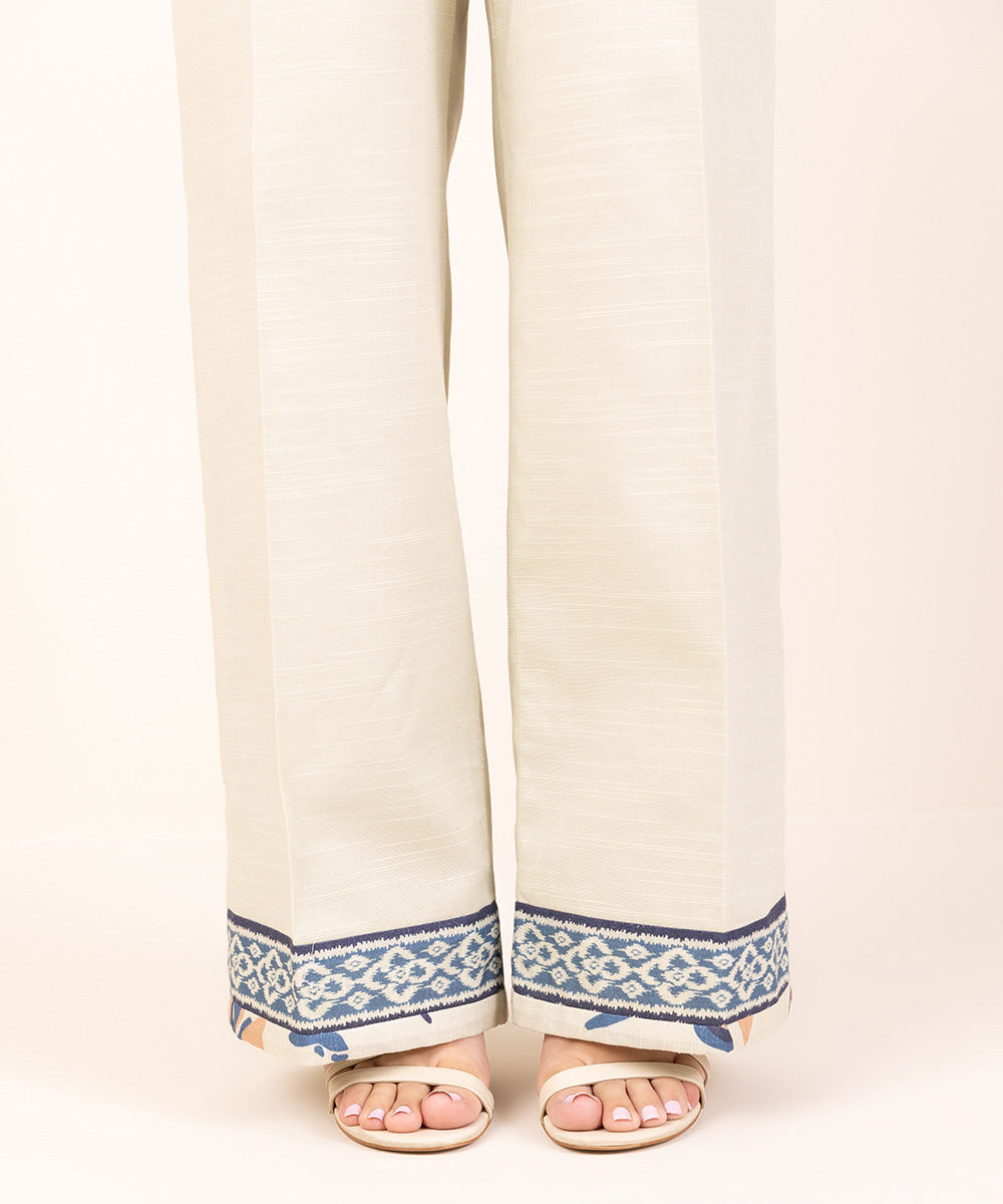 Women's Khaddar Printed Off White Unstitched Trousers Fabric