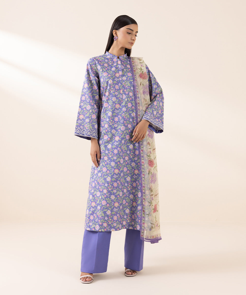 Women's Unstitched Lawn Purple Printed 2 Piece Suit