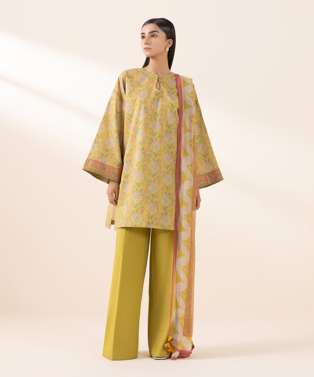 Women's Unstitched Lawn Yellow Printed 2 Piece Suit