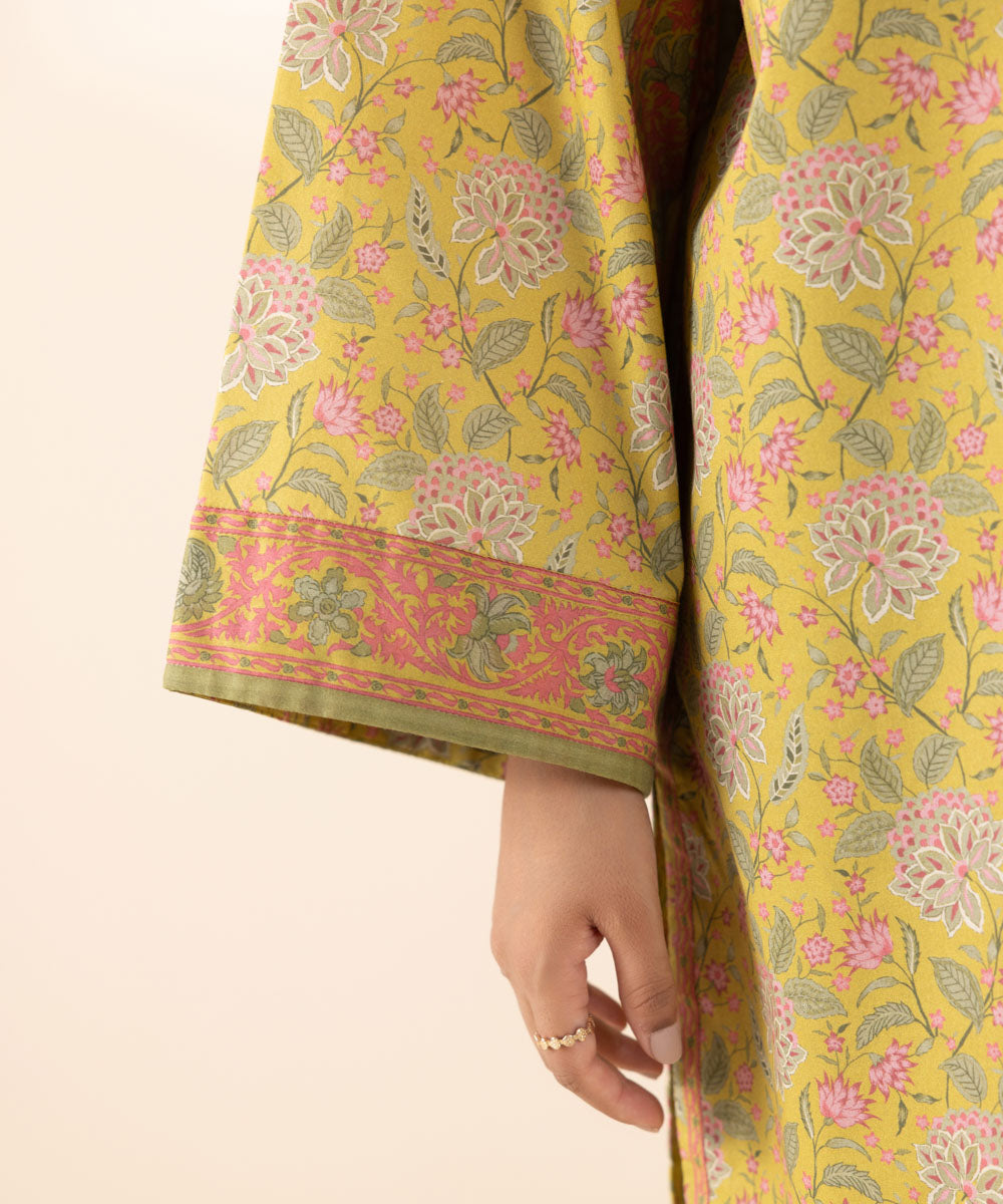 Women's Unstitched Lawn Yellow Printed 2 Piece Suit