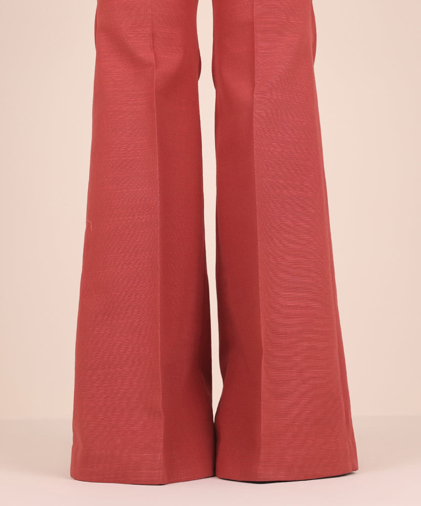 Women's Unstitched Solid Red Khaddar Trousers Fabric