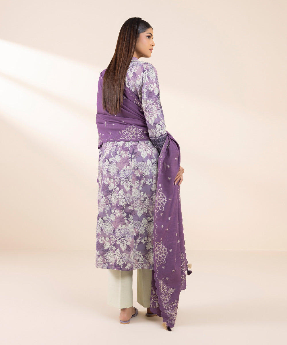 Women's Unstitched Embroidered Lavender Dobby Shirt Dupatta