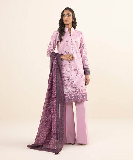 Women's Intermix Unstitched Cambric Purple 2 Piece Suit