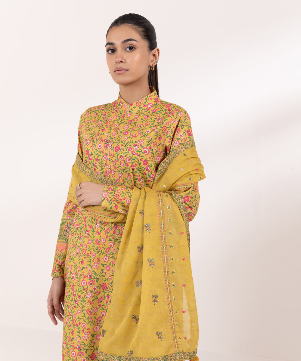 Zari Voile Yellow Embroidered Dupatta