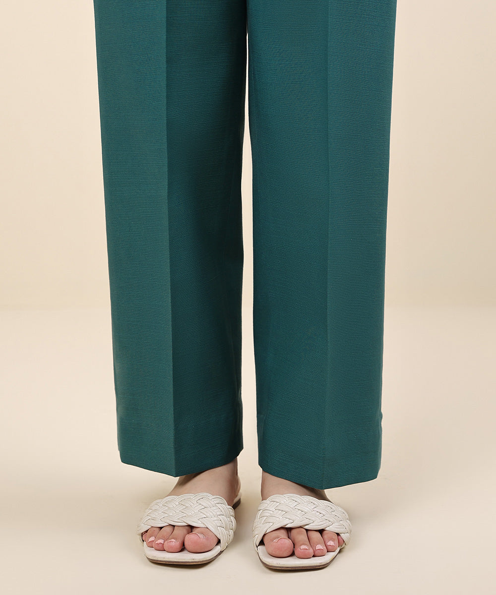 Women's Unstitched Khaddar Green Printed Trousers Fabric