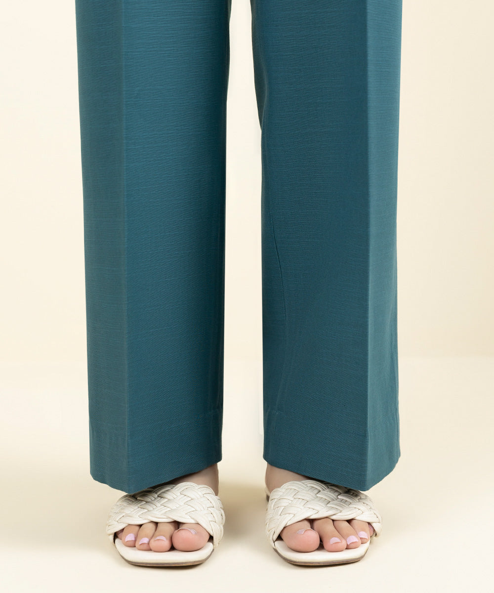 Women's Unstitched Khaddar Solid Blue Trousers Fabric