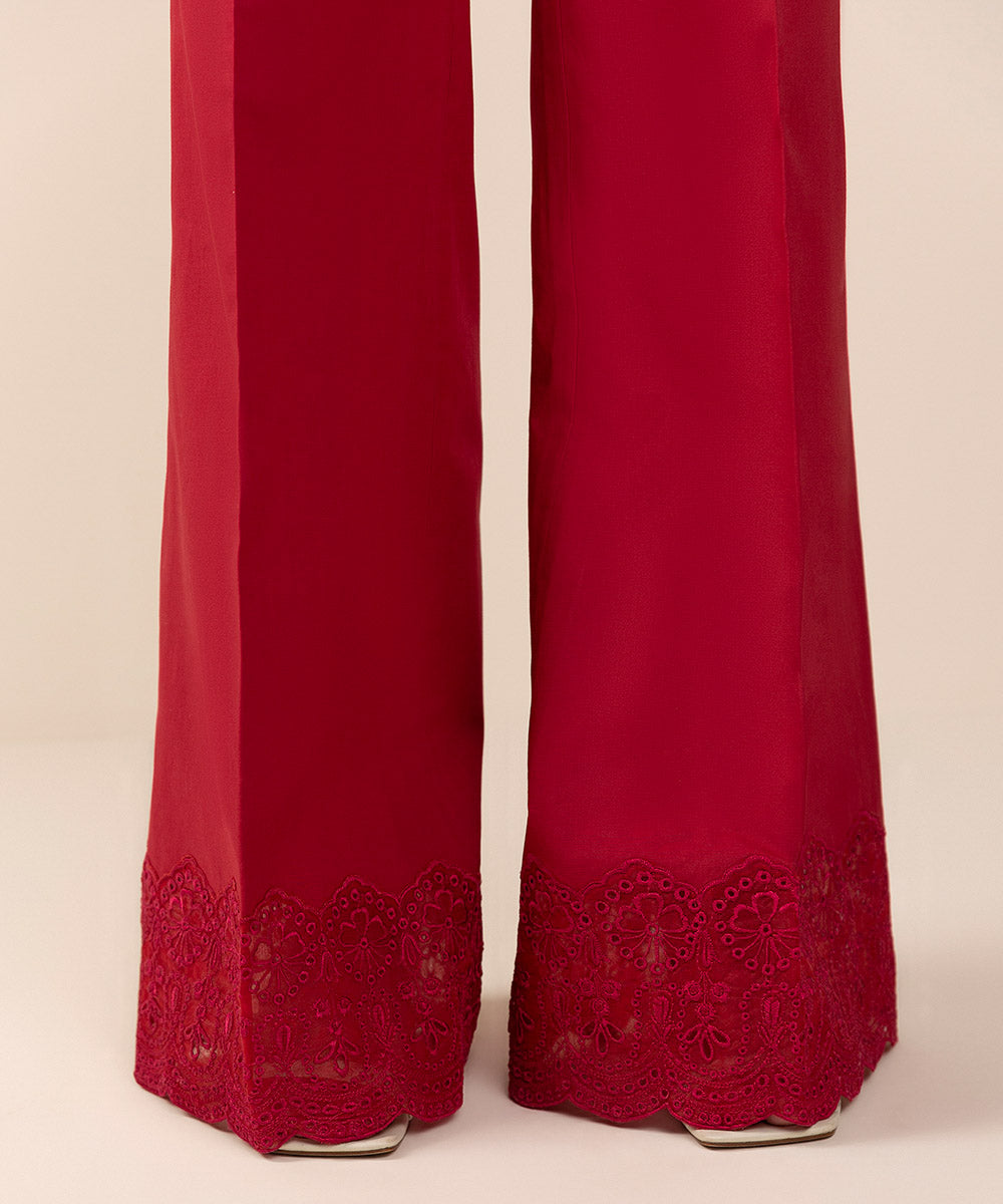 Women's Unstitched Cambric Red Trousers Fabric