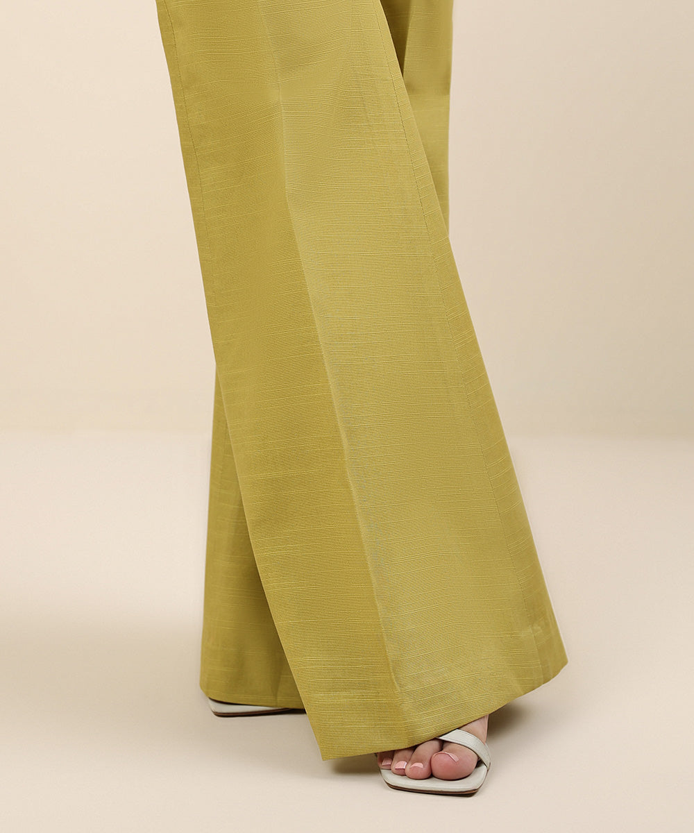 Women's Unstitched Khaddar Yellow Printed Trousers Fabric