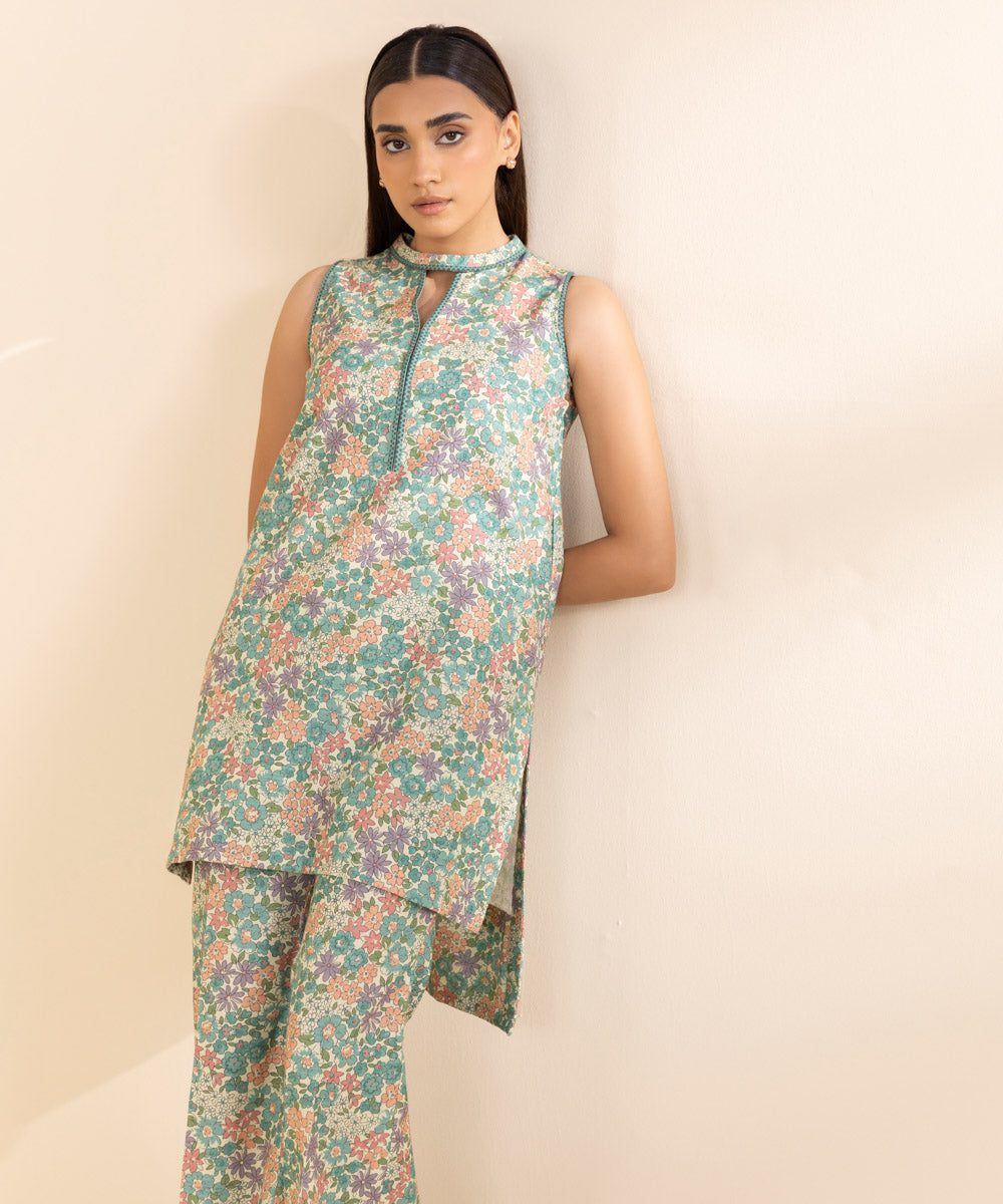 Women's Unstitched Printed Multicolour Light Khaddar Shirt and Trousers