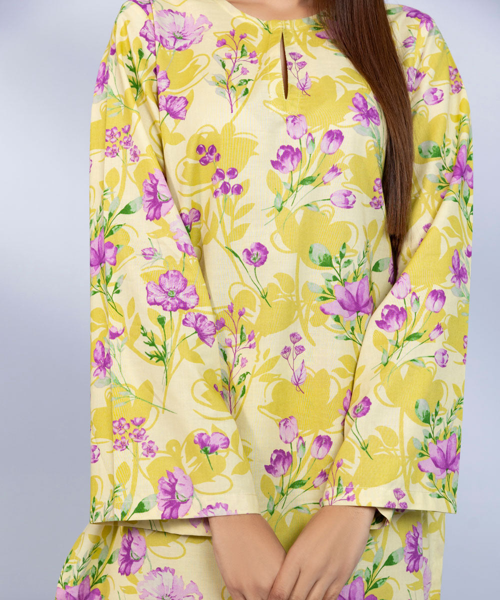 Women's Pret Cambric Printed Yellow Straight Shirt