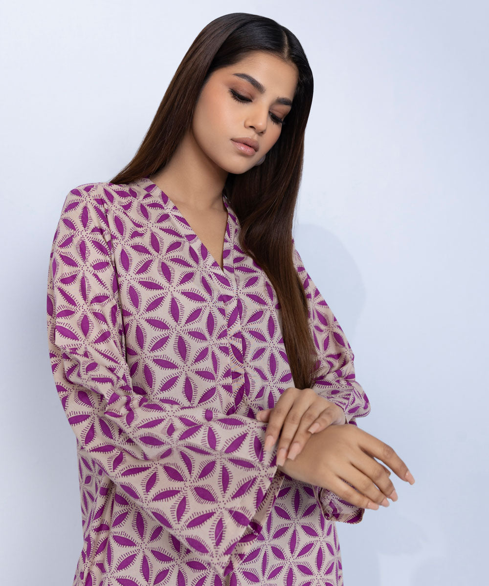 Women's Pret Cambric Printed Purple A-Line Shirt