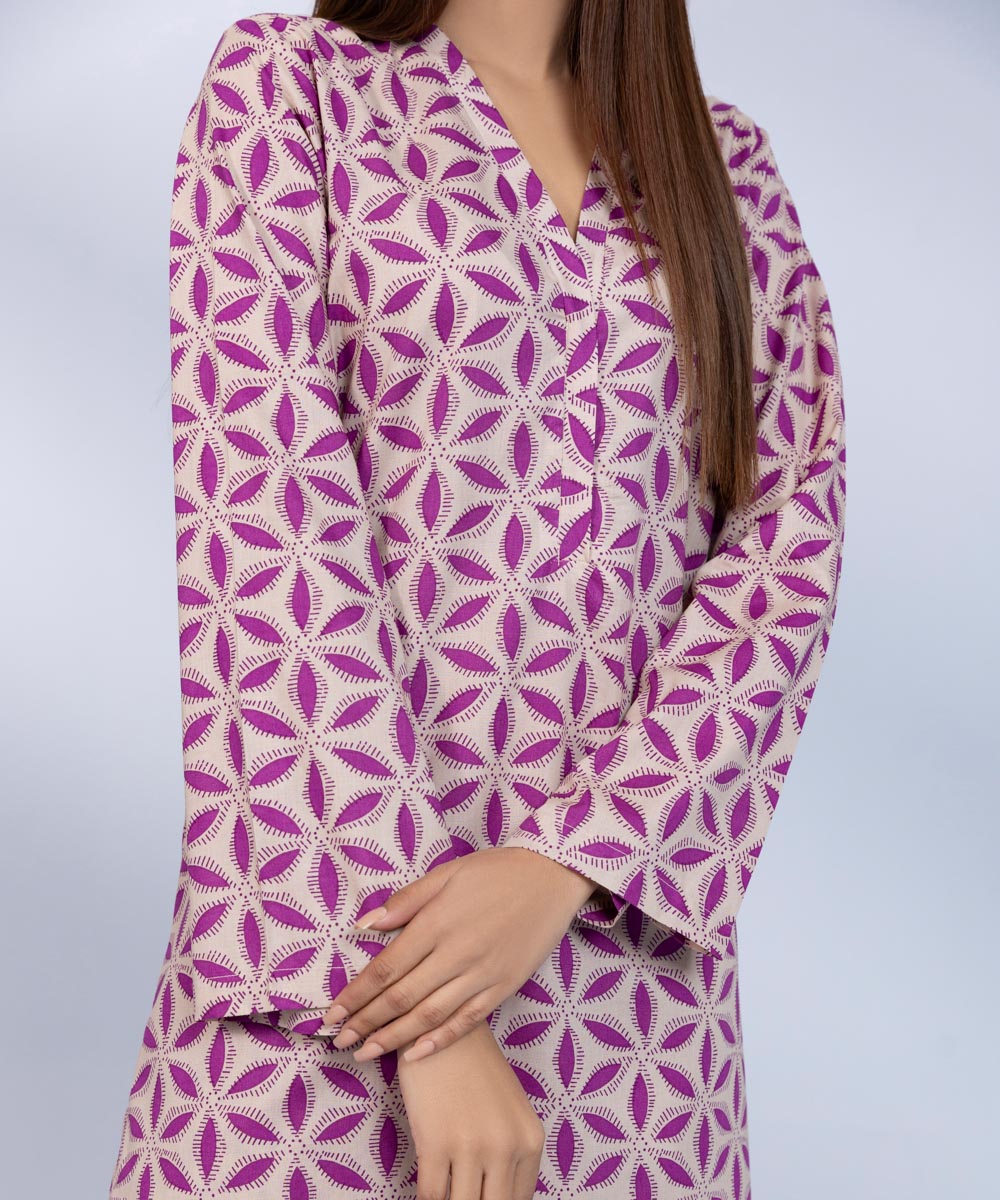 Women's Pret Cambric Printed Purple A-Line Shirt