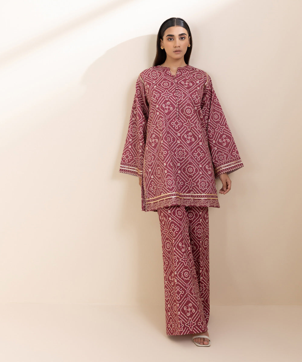 Women's Unstitched Lawn Red Printed 2 Piece Suit