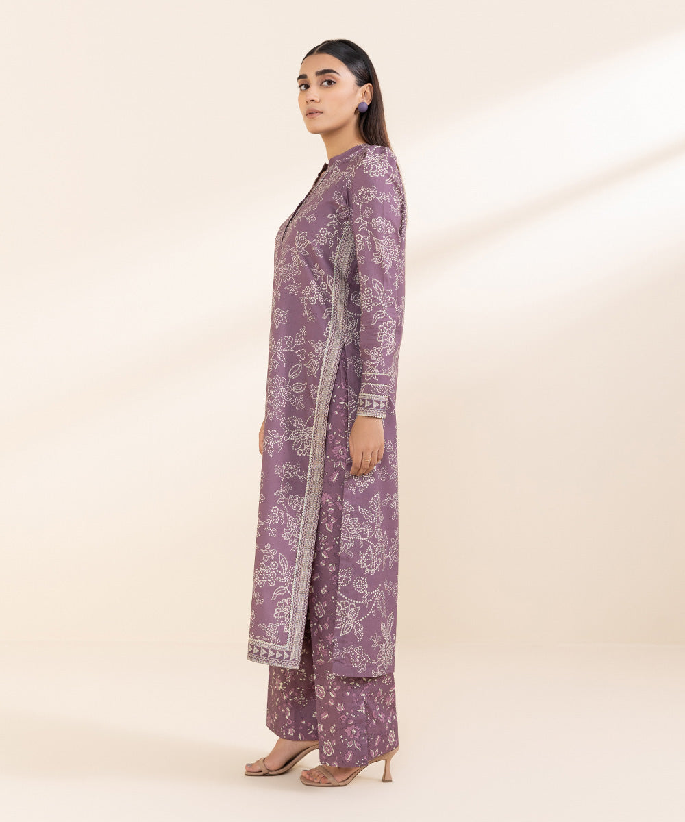 Women's Unstitched Lawn Purple Printed 2 Piece Suit