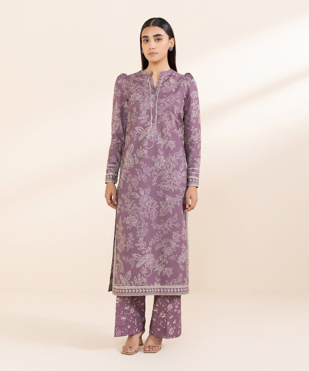 Women's Unstitched Lawn Purple Printed 2 Piece Suit