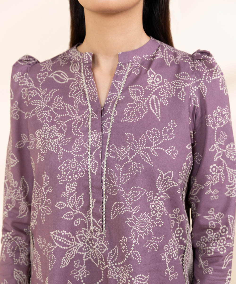 Women's Unstitched Lawn Purple Printed 2 Piece Suit