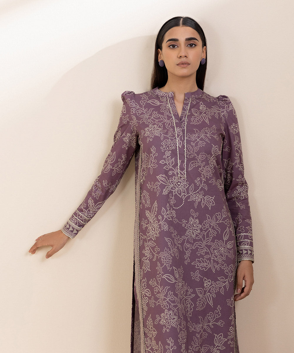 Women's Unstitched Lawn Purple Printed 2 Piece Suit