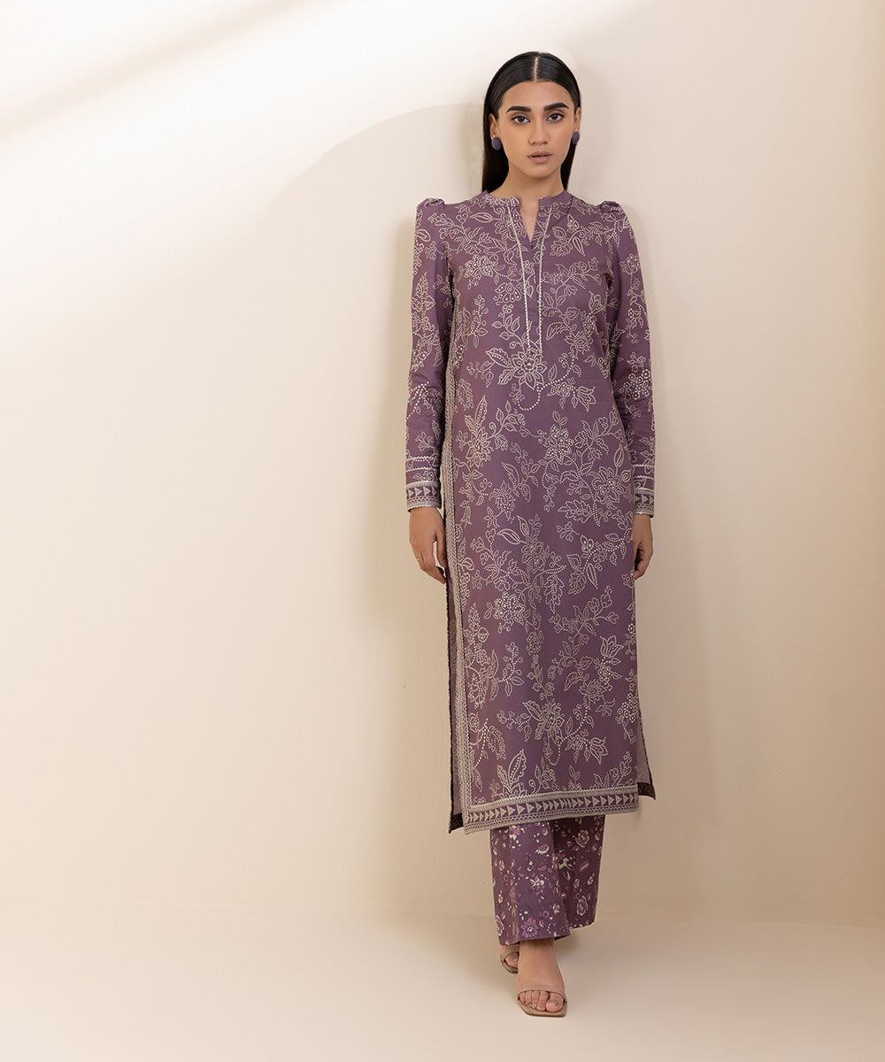 Women's Unstitched Lawn Purple Printed 2 Piece Suit