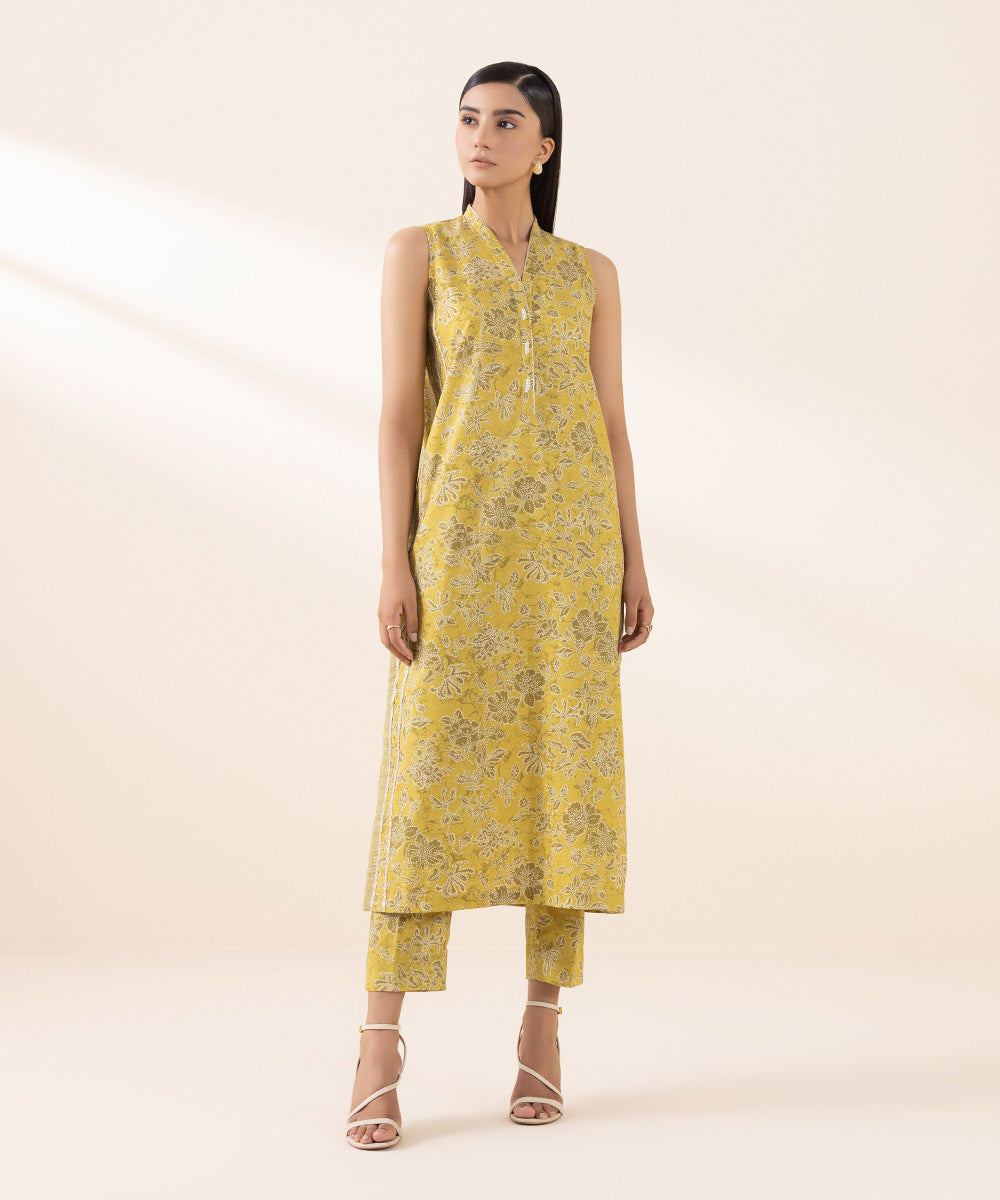 Women's Unstitched Lawn Yellow Printed 2 Piece Suit