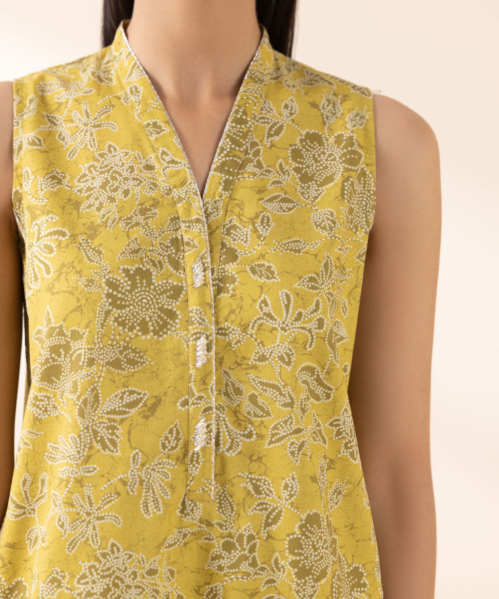 Women's Unstitched Lawn Yellow Printed 2 Piece Suit