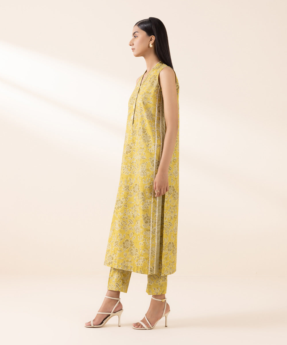 Women's Unstitched Lawn Yellow Printed 2 Piece Suit