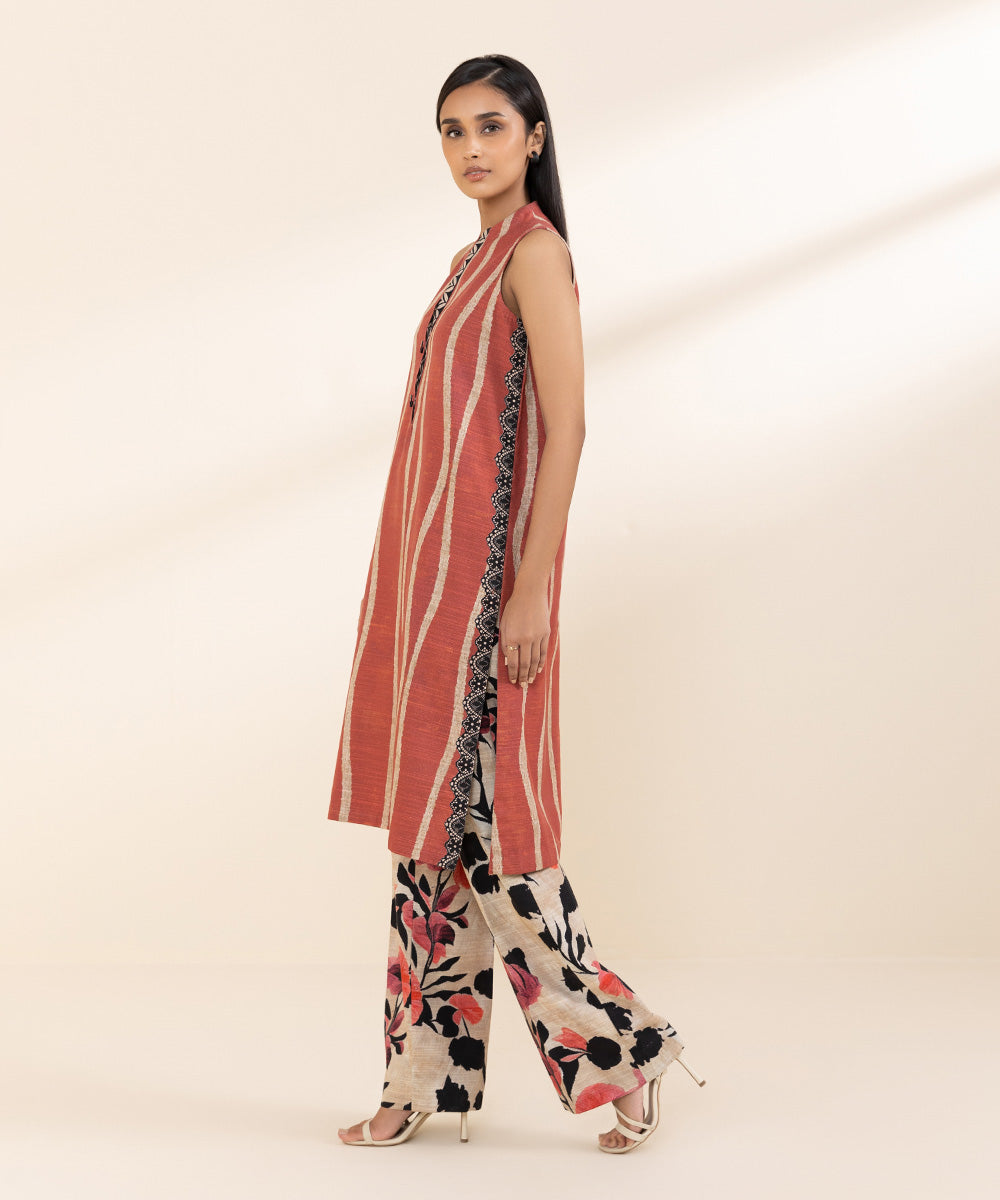 Women's Pret Khaddar Orange Printed 2 Piece Suit