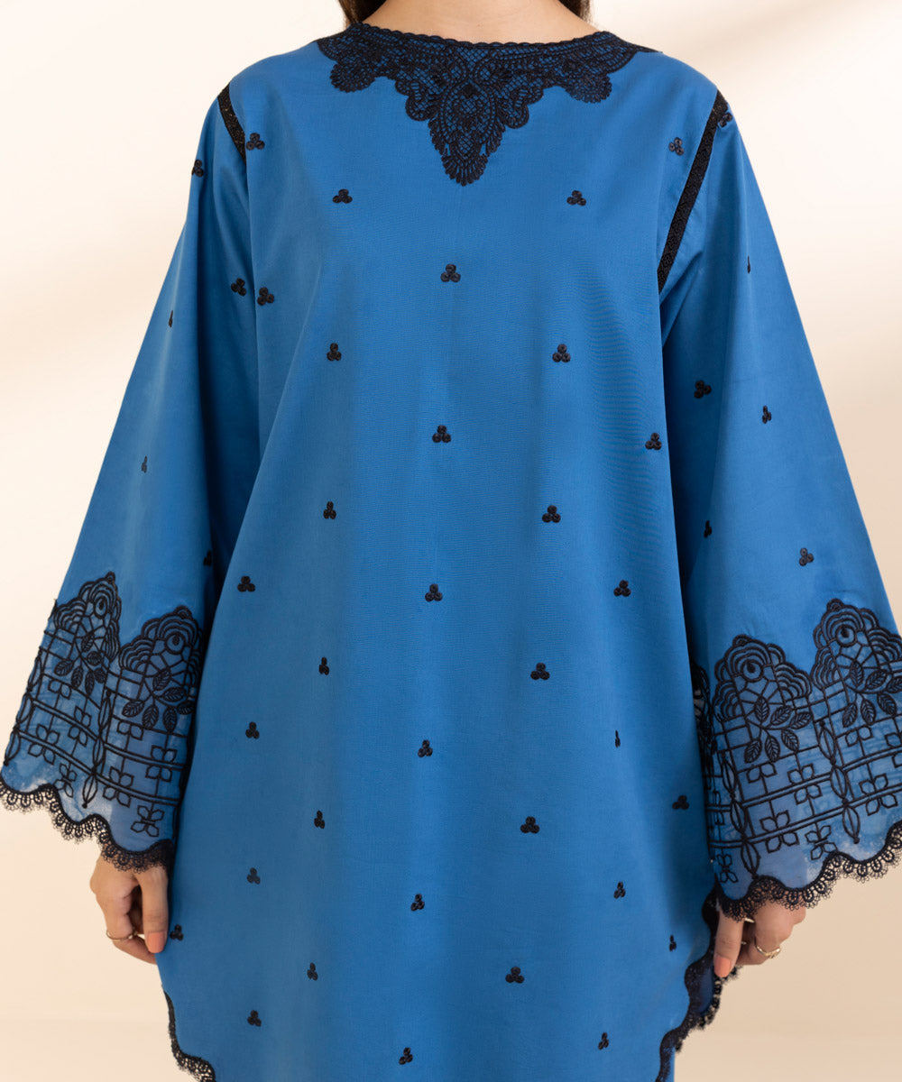 Women's Unstitched Embroidered Lapis Blue Cambric Shirt and Dupatta