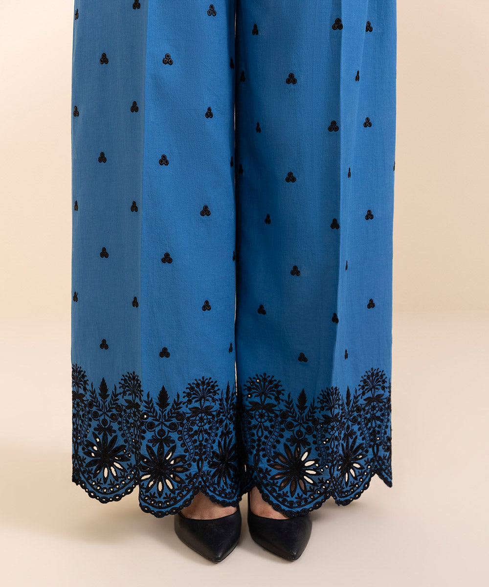 Women's Unstitched Embroidered Lapis Blue Cambric Shirt and Dupatta