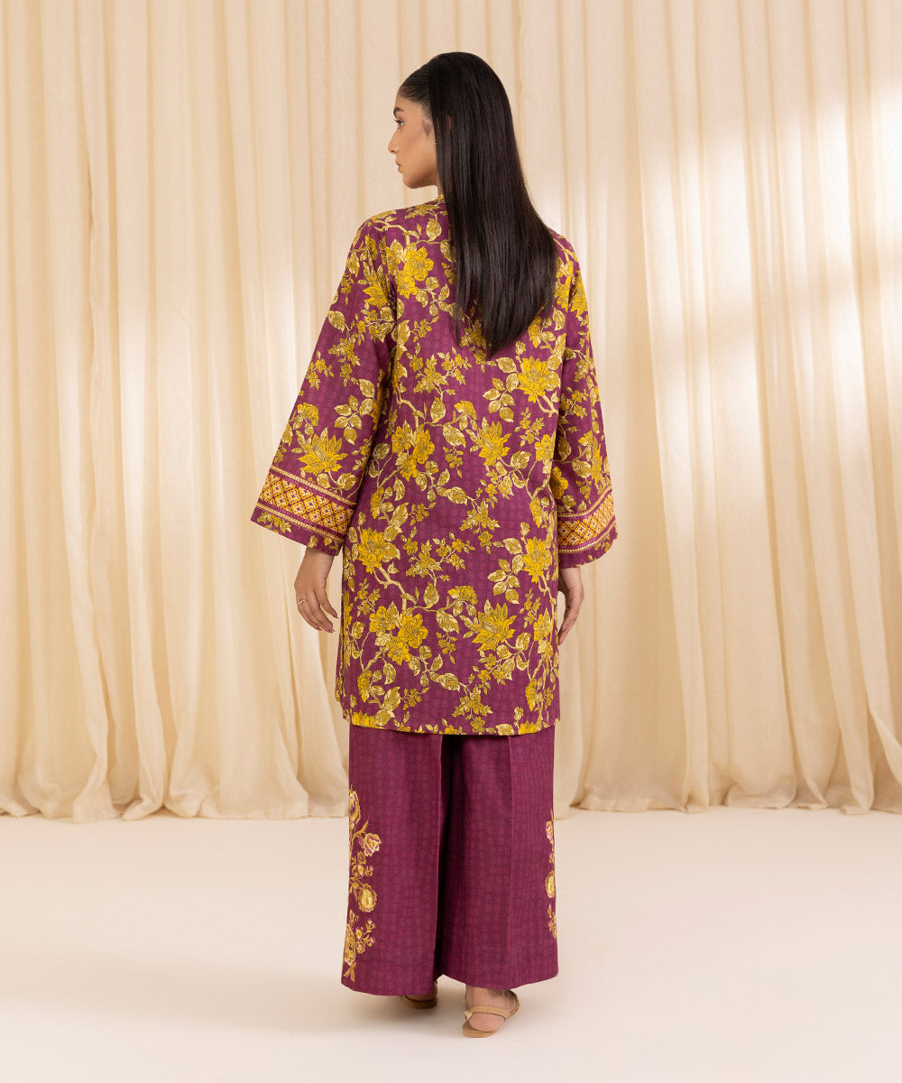 Women's Unstitched Embroidered Yellow & Magenta Khaddar Shirt and Trousers