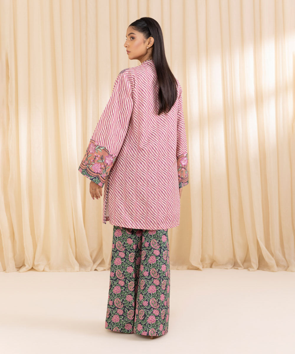 Women's Unstitched Embroidered Dusty Pink Khaddar Shirt and Trousers