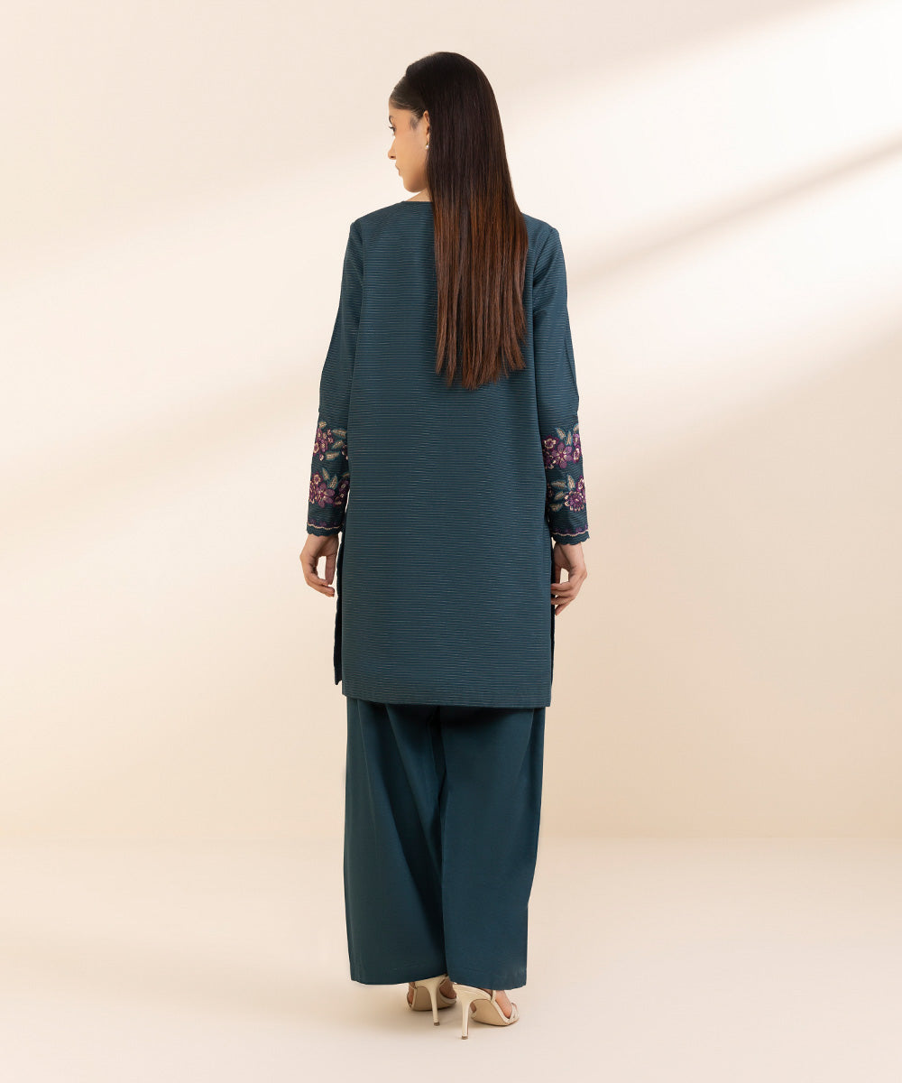 Women's Unstitched Embroidered Midnight Blue Zari Khaddar Shirt and Trousers