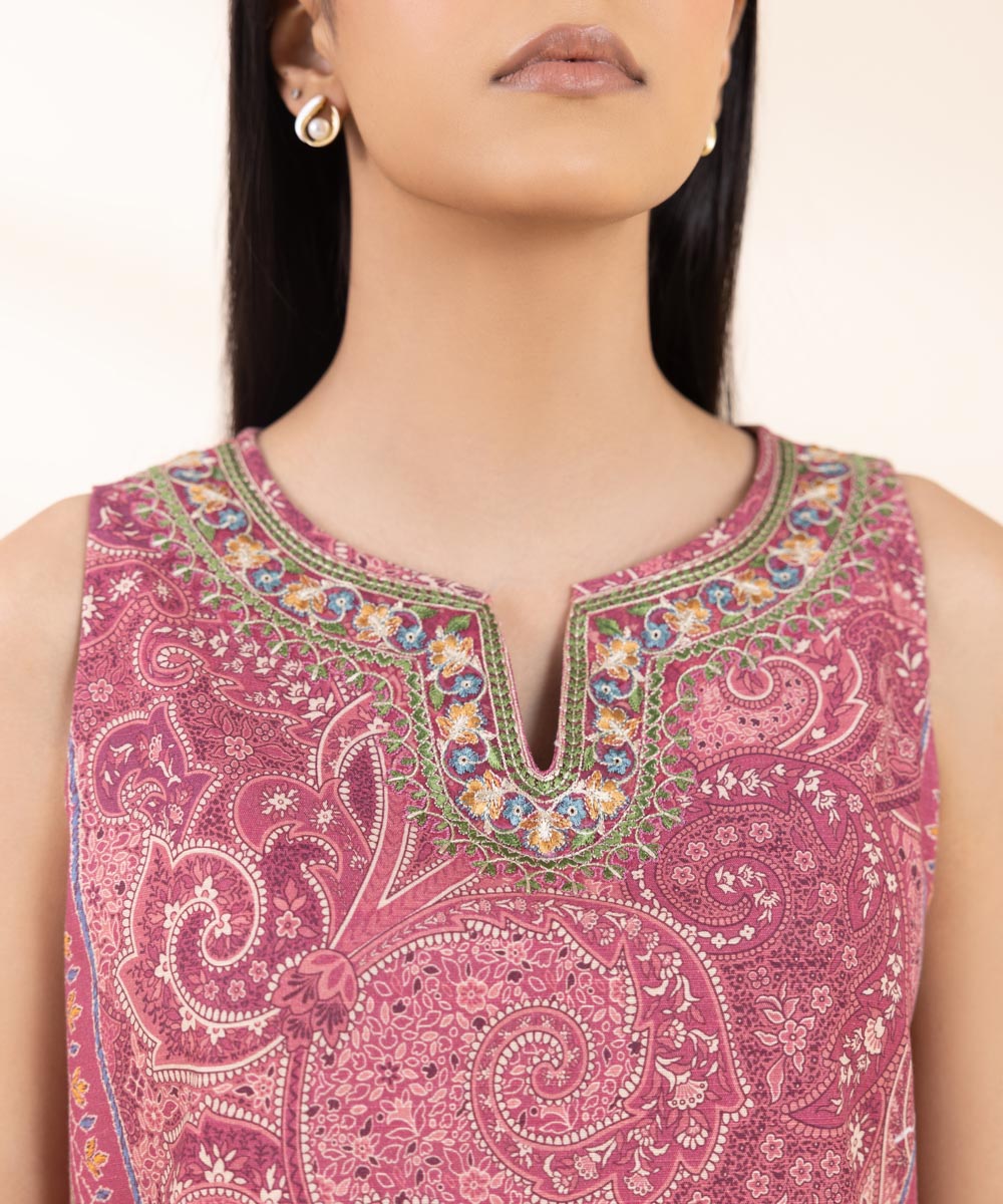 Women's Pret Khaddar Pink Embroidered 2 Piece Suit