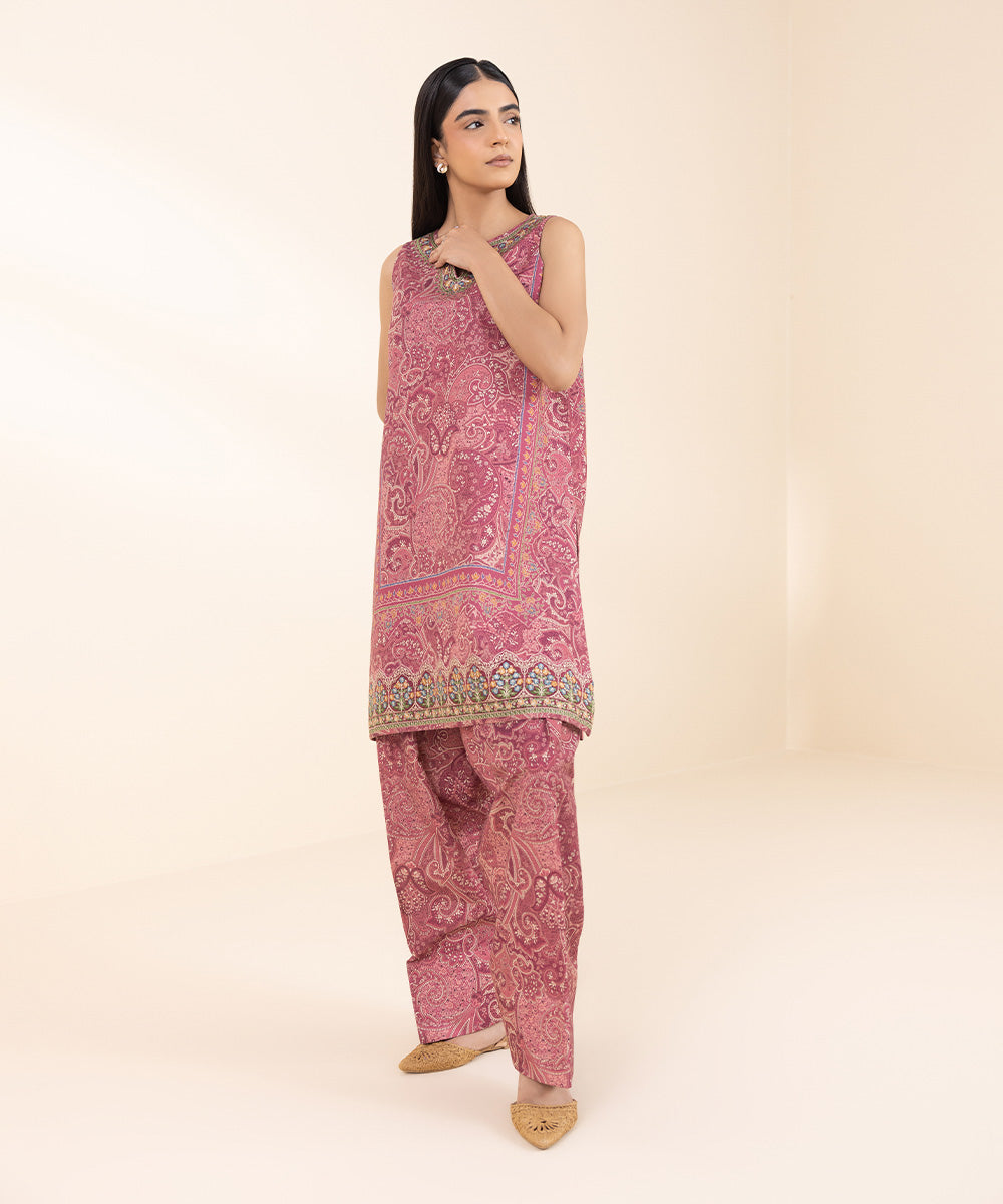 Women's Pret Khaddar Pink Embroidered 2 Piece Suit