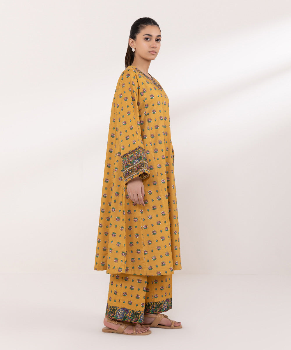 Women's Pret Cambric Embroidered Yellow Culottes