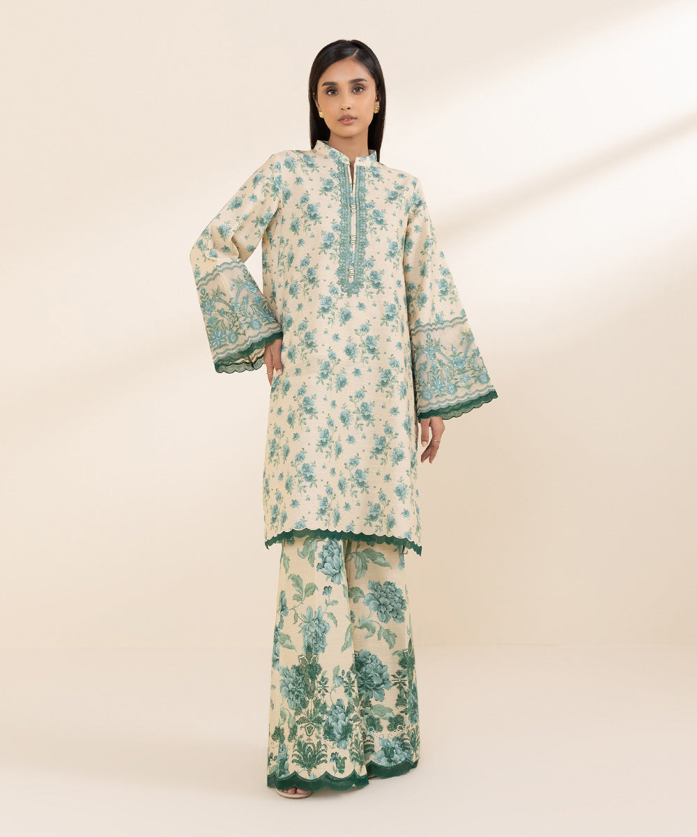 Women's Unstitched Khaddar Blue Embroidered 2 Piece Suit