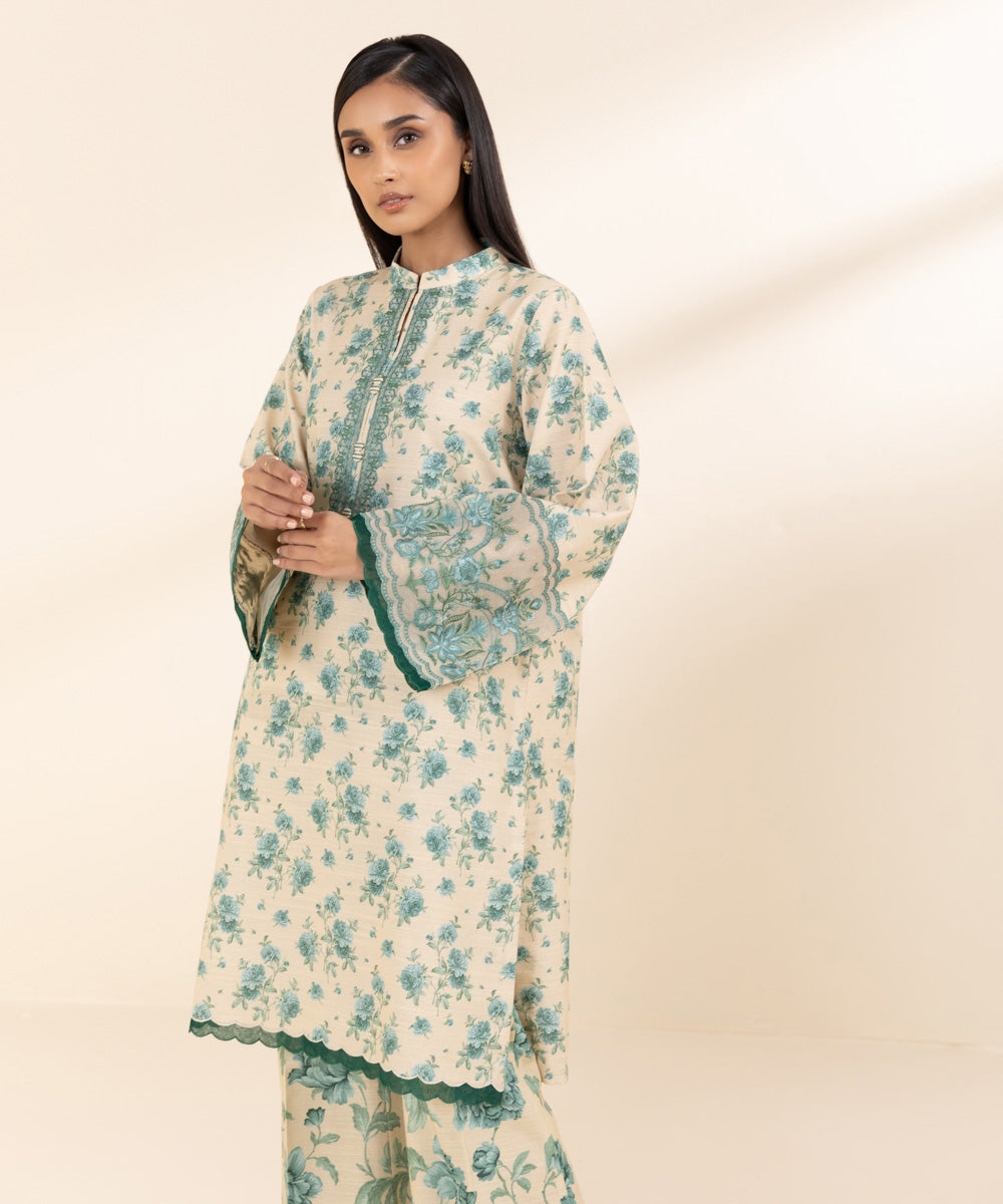 Women's Unstitched Khaddar Blue Embroidered 2 Piece Suit