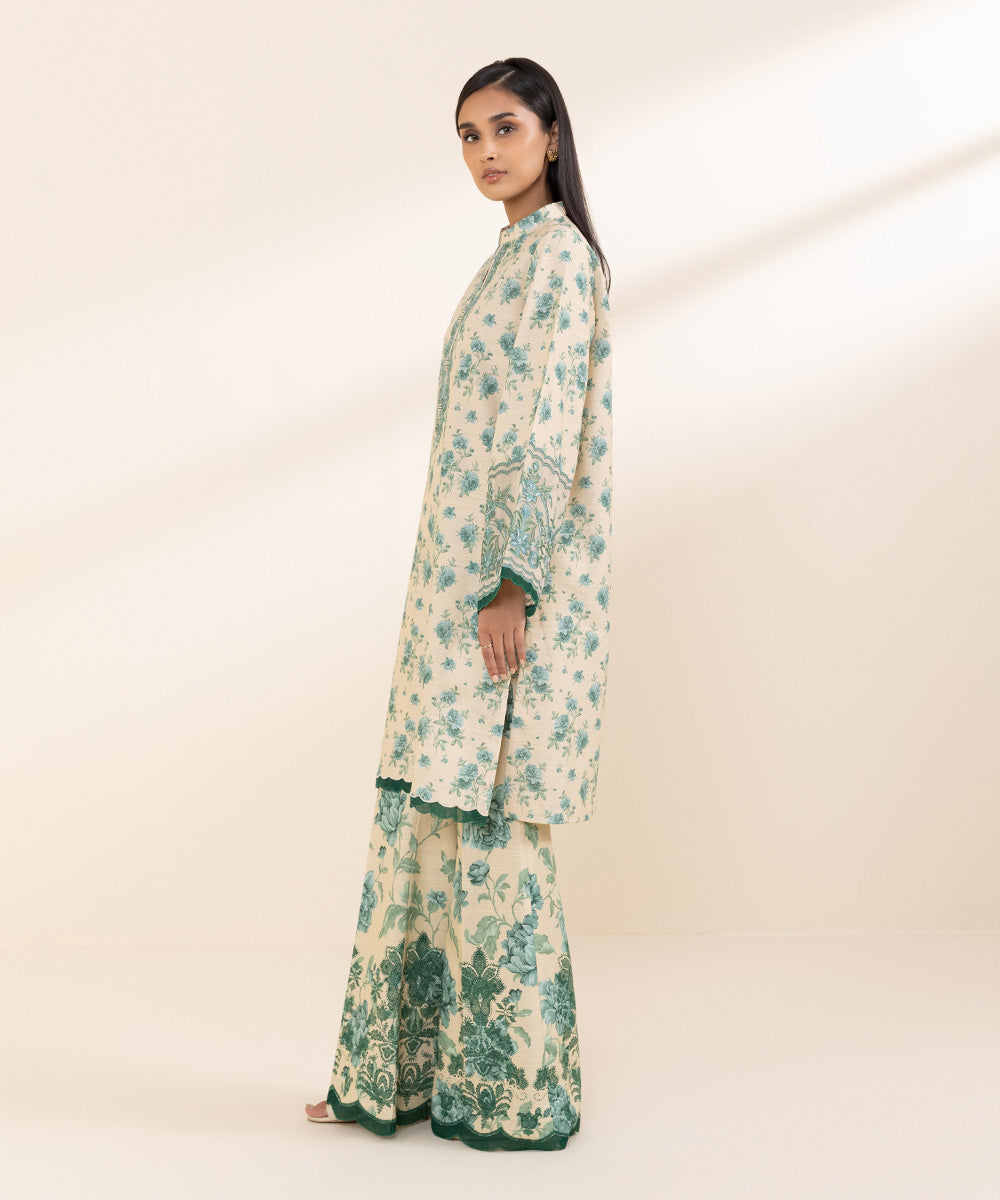 Women's Unstitched Khaddar Blue Embroidered 2 Piece Suit