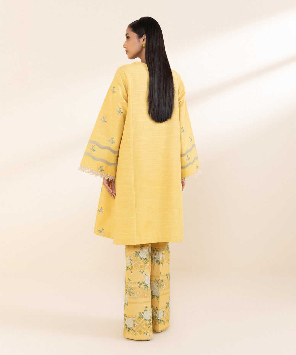 Women's Unstitched Light Khaddar Yellow Embroidered 2 Piece Suit