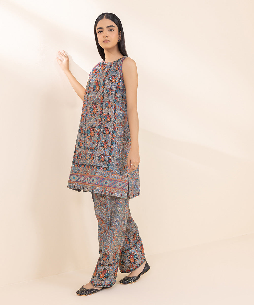 Women's Unstitched Khaddar Embroidered Multi 2 Piece Suit