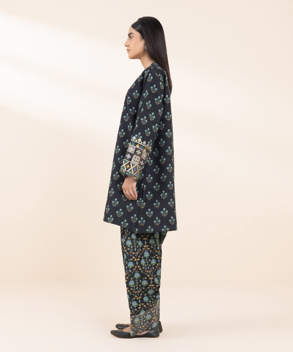 Women's Pret Khaddar Black Embroidered 2 Piece Suit