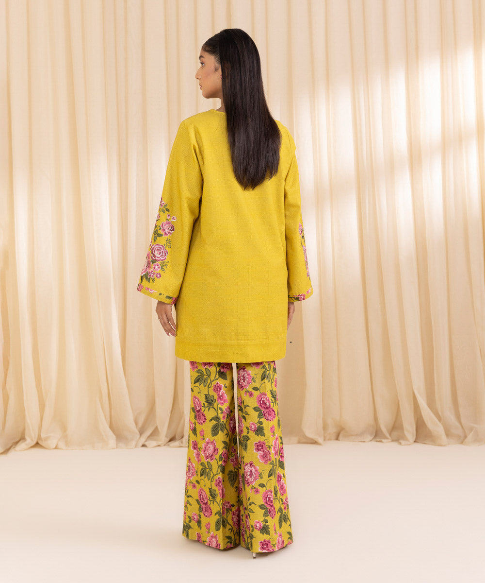 Women's Unstitched Embroidered Yellow Khaddar Shirt and Dupatta