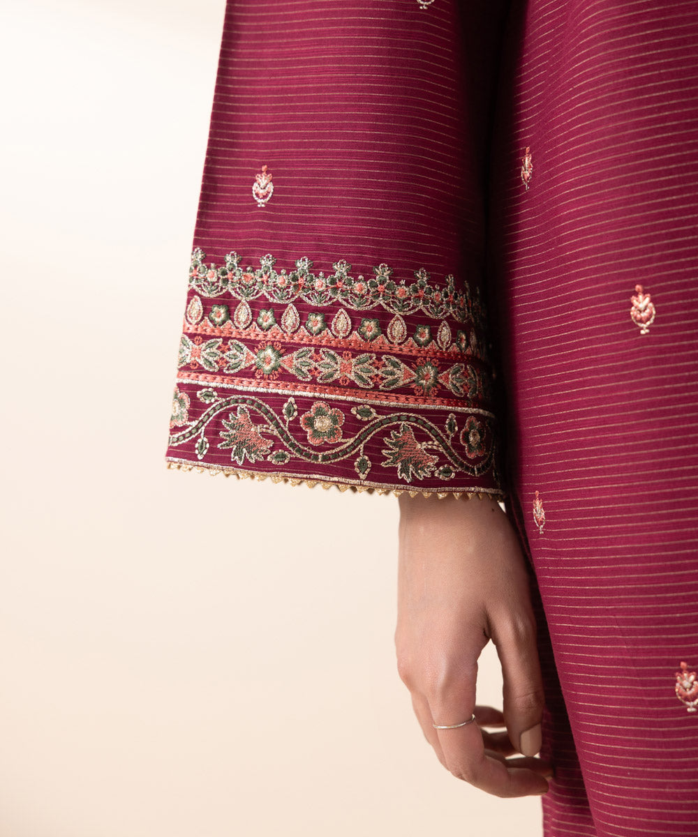 Women's Unstitched Zari Khaddar Red Embroidered 2 Piece Suit 