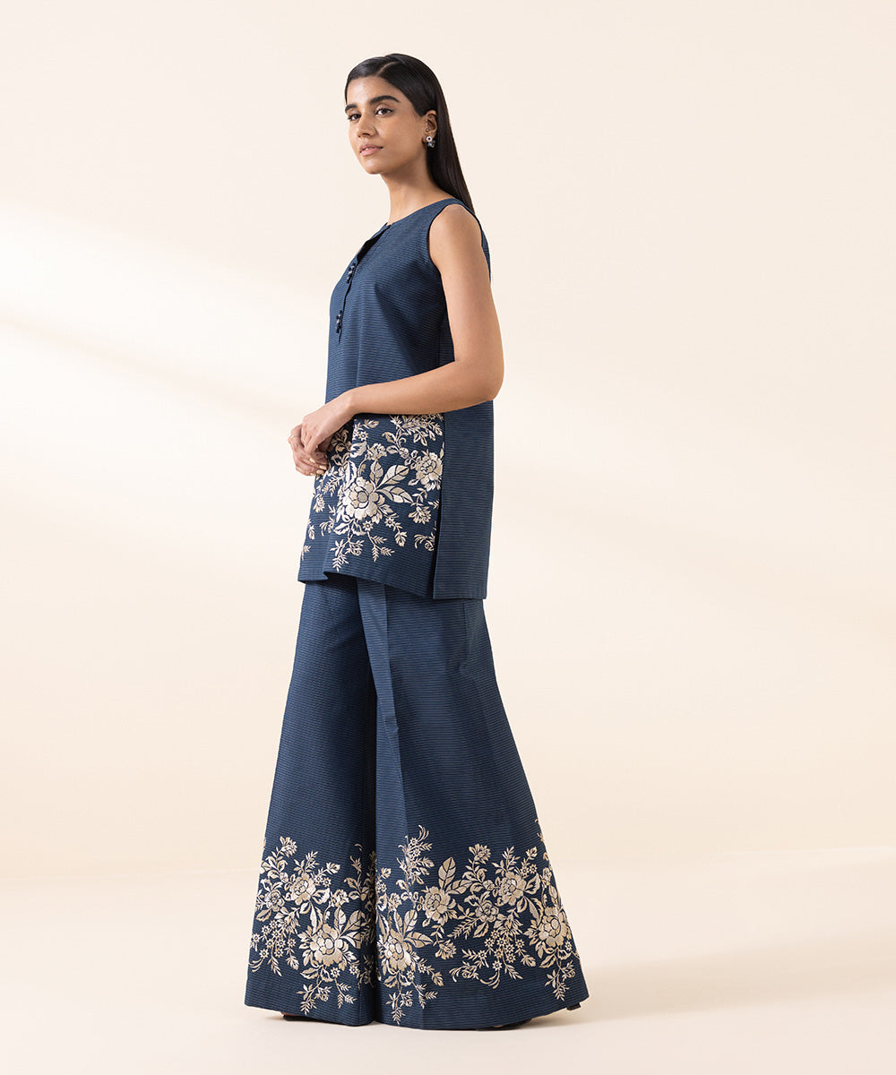 Women's Unstitched Zari Khaddar Blue Embroidered 2 Piece Suit