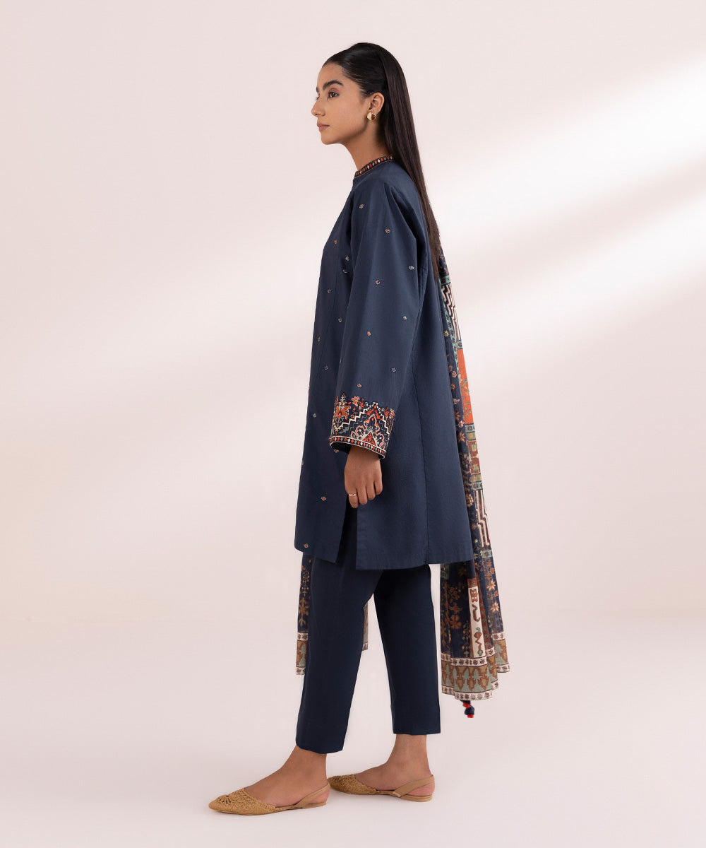 Women's Pret Lawn Embroidered Blue Boxy Shirt