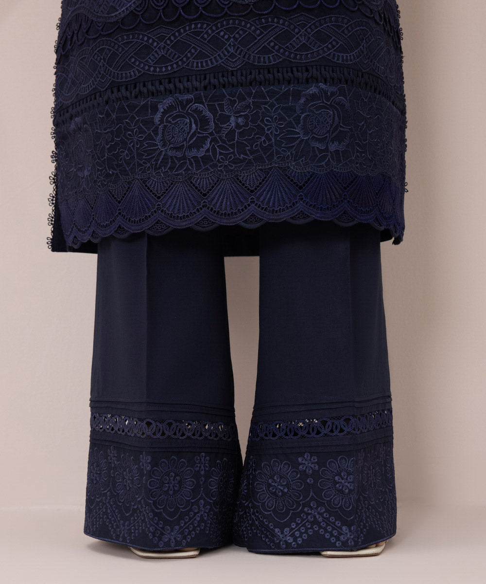 Women's Unstitched Cotton Jacquard Embroidered Blue 3 Piece Suit