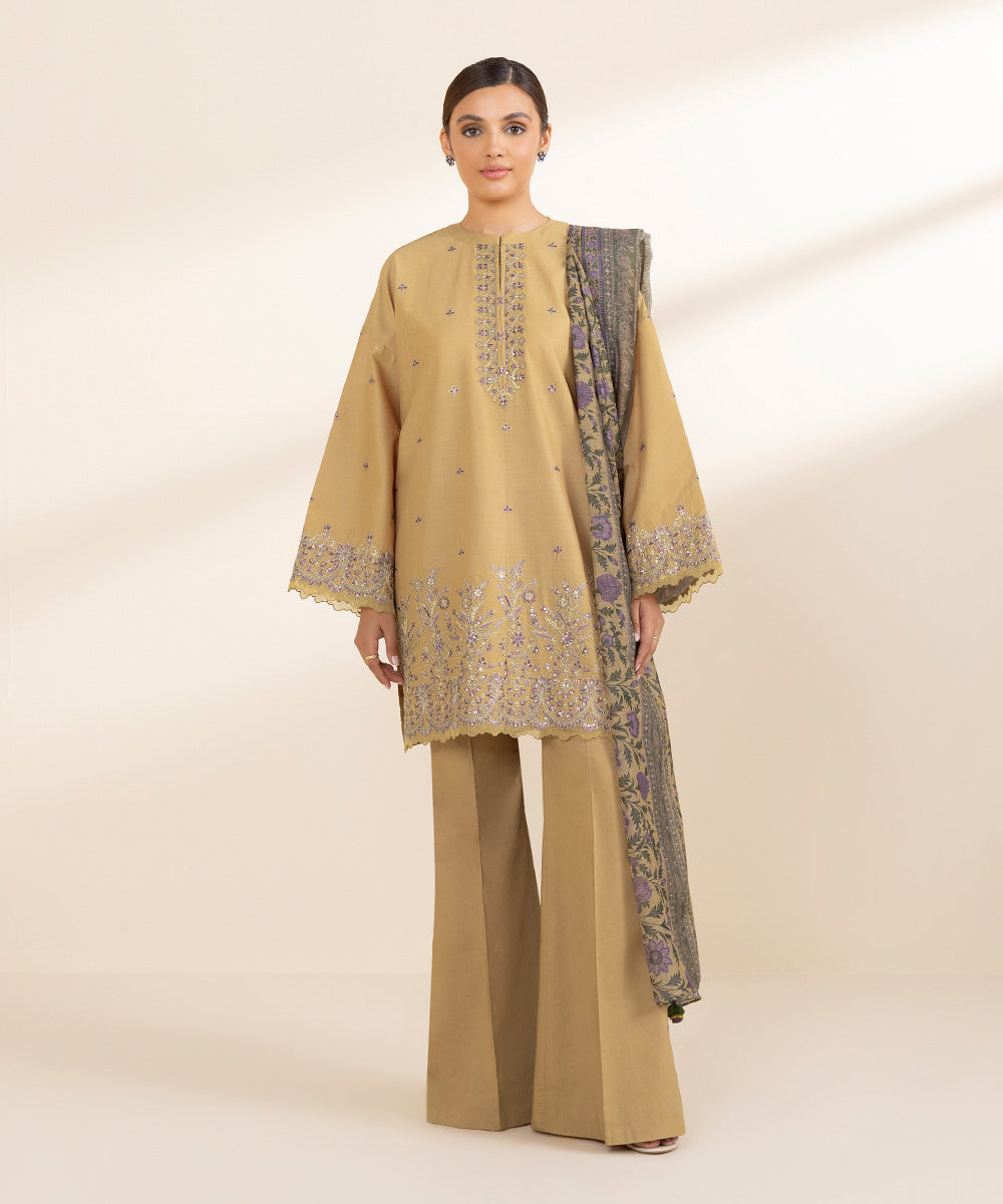 3 Piece - Embroidered Crosshatch Suit