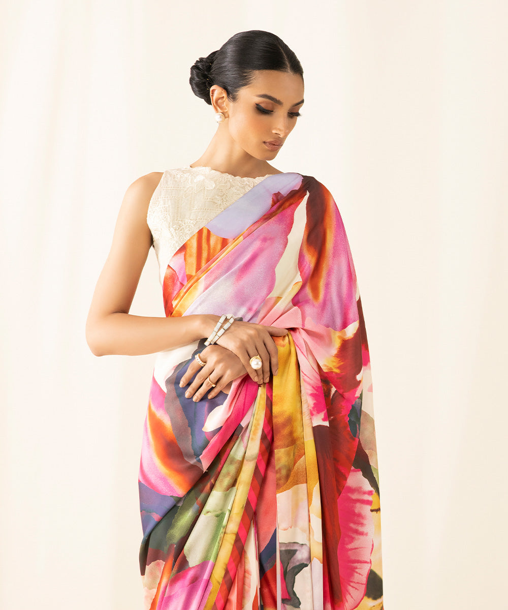 Festive Women's Unstitched Thai Silk Multi 3 Piece Saree